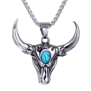 Bull for Head Turquoise Necklace Hip Hop Fashion Taurus Pendant Chain