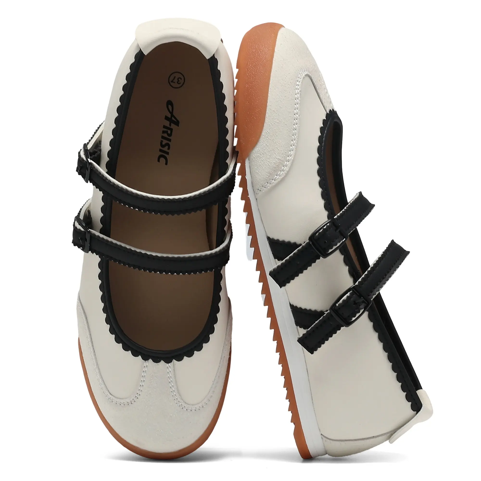 Women's Classic Mary Jane Ballet Flats with Strap Closure, Round Toe Polyester Nylon Shoes with Memory Foam & Lightweight Flexible Rubber Sole, All Seasons, Work & Travel Girl Walking Shoes