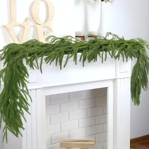 6FT Winter Pine Garland, Real Touch Pine Garland, Artificial Christmas Garland, Green Pine Garland, Artificial Greenery Garland for Table, Mantle, Wall, Indoor, Outdoor Christmas Decorations