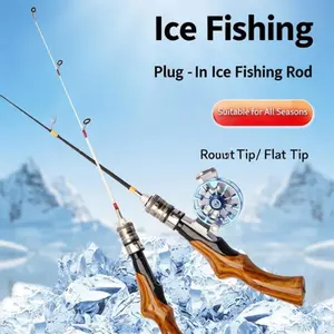 Winter Fishing Gear, New Joint Ice Fishing Rod, 22cm Wooden Handle, Comfortable Non-Slip, Short and Portable, Durable Metal Accessories