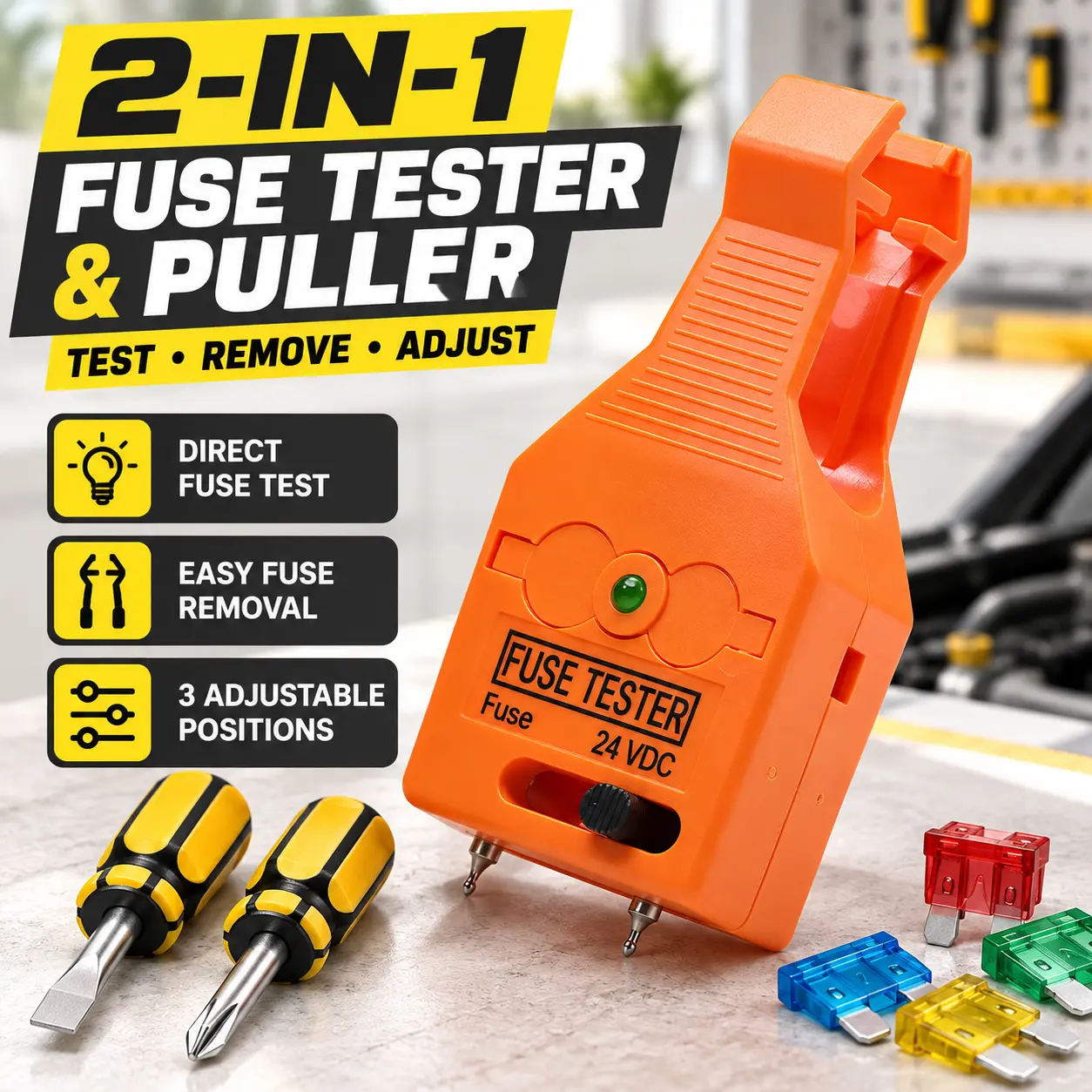 2-in-1 Automotive Fuse Tester And Puller, 24V DC Adjustable Probe Fuse Checker With LED Indicator, Automotive Fuse Tester, 3 Positions For MAXI ATC ATM Blade Fuses, Car Fuse Removal Tool Kit For Auto Truck SUV RV Repair
