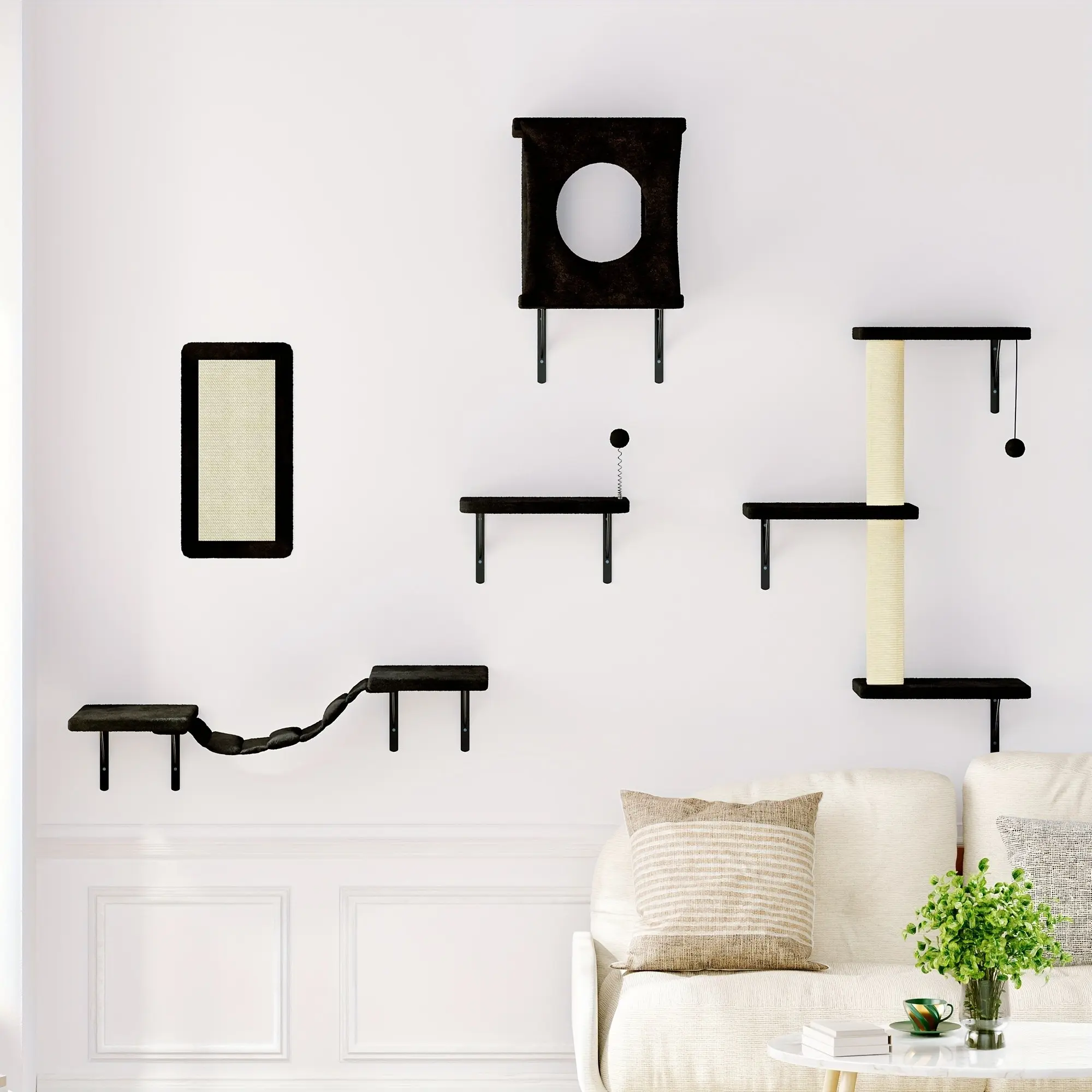 Cat Wall Shelves, 5pcs Wall-Mounted Cat Furniture, Cat Wall Shelves Cat Climber, Floating Cat Perch, Cat Bed, Bridge, Cat Tree, Cat House, Modern Cat Furniture, Cat Stuff Clearance, Christmas Gift for Kittens