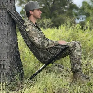 Outdoors Low Down Hunting Seat with Adjustable Height Portable Folding Tree Stand 180° Pivot Lightweight Hammock Chair for Deer Hunting Turkey Duck Blind Camping Stool Hunting Chair