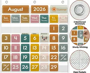 45 Pockets Classroom Calendar for Kids Learning Boho Decor with 76 Double-Sided Colorful Cards Teacher Must Have Supplies 24" W x 25" H planner