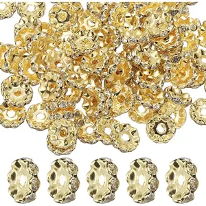 12mm Wavy Rhinestone Spacer Beads, 100Pack Loose  Making Spacers Beadable Rondelle  Beads DIY Bracelets Pen  Plated for Craft Supplies Decor,  Tone