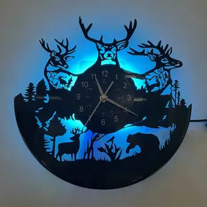 7 Color Glow Christmas Deer Vinyl Wall Clock Home Holiday Decor Gift (Battery Not Included)