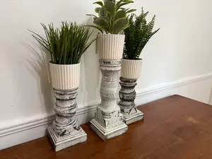 Large Wooden Candlestick Holder - White Distressed Finish Decorative Pillar Candle Holders Farmhouse Decor