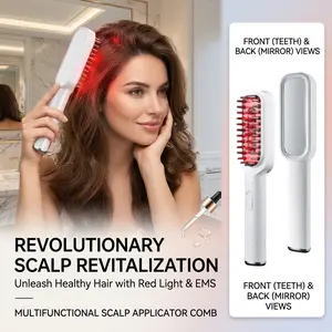 Scalp Therapy Comb with Red Light & EMS Microcurrent,Advanced Based Hair Product for Women, Professional Hair Growth Devices with Vibration Massage, Essential Hair Tools & Nourishing Hair Products for Thinning Hair & Scalp Care
