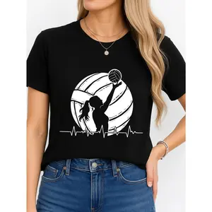 Volleyball Heartbeat T Shirt Black Sports Wear Personalized Unisex Women Top Summer Comfortable Breathable Short Sleeve Tee Suitable For All Outfits Made In Usa
