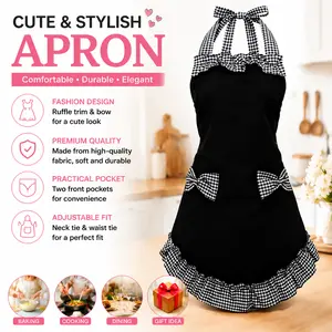 Cute Retro Women's Cotton Kitchen Cooking Apron, Vintage Adjustable Waist-Tie Apron with Pockets, Ideal for Baking & Gardening, Gift for Mom or Wife, Kitchen Cooking Aprons