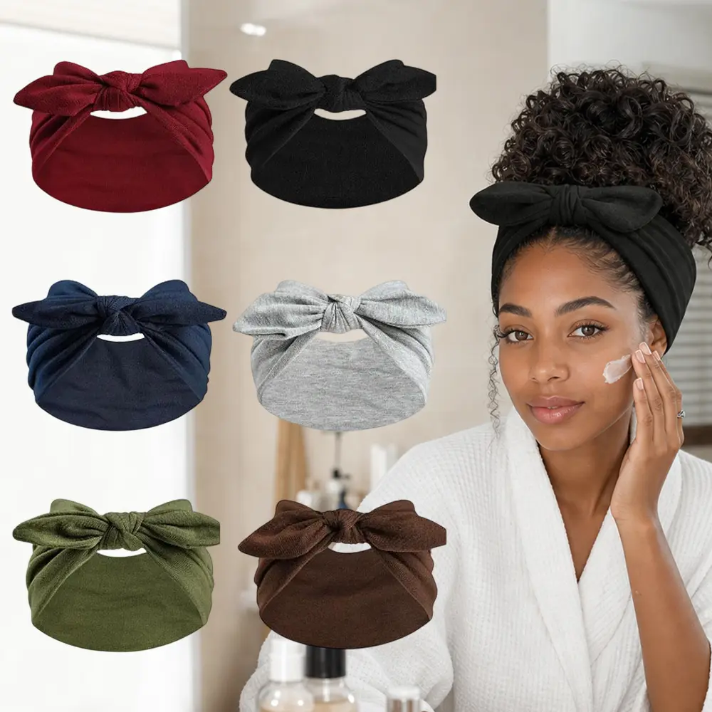 6 Pcs Wide Bow Headband Set for Women,Soft Stretchy Skincare Headbands for Makeup,Face Washing,Yoga & Curly Hair,Outdoor Sports,Halloween Christmas Party Gifts