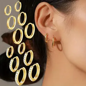 6-Pack S925 Sterling Silver Ladies' Hoop Earrings Set, 14K Gold Plated Hypoallergenic Ear Jewelry Vintage French Style Gift For Women And Girls