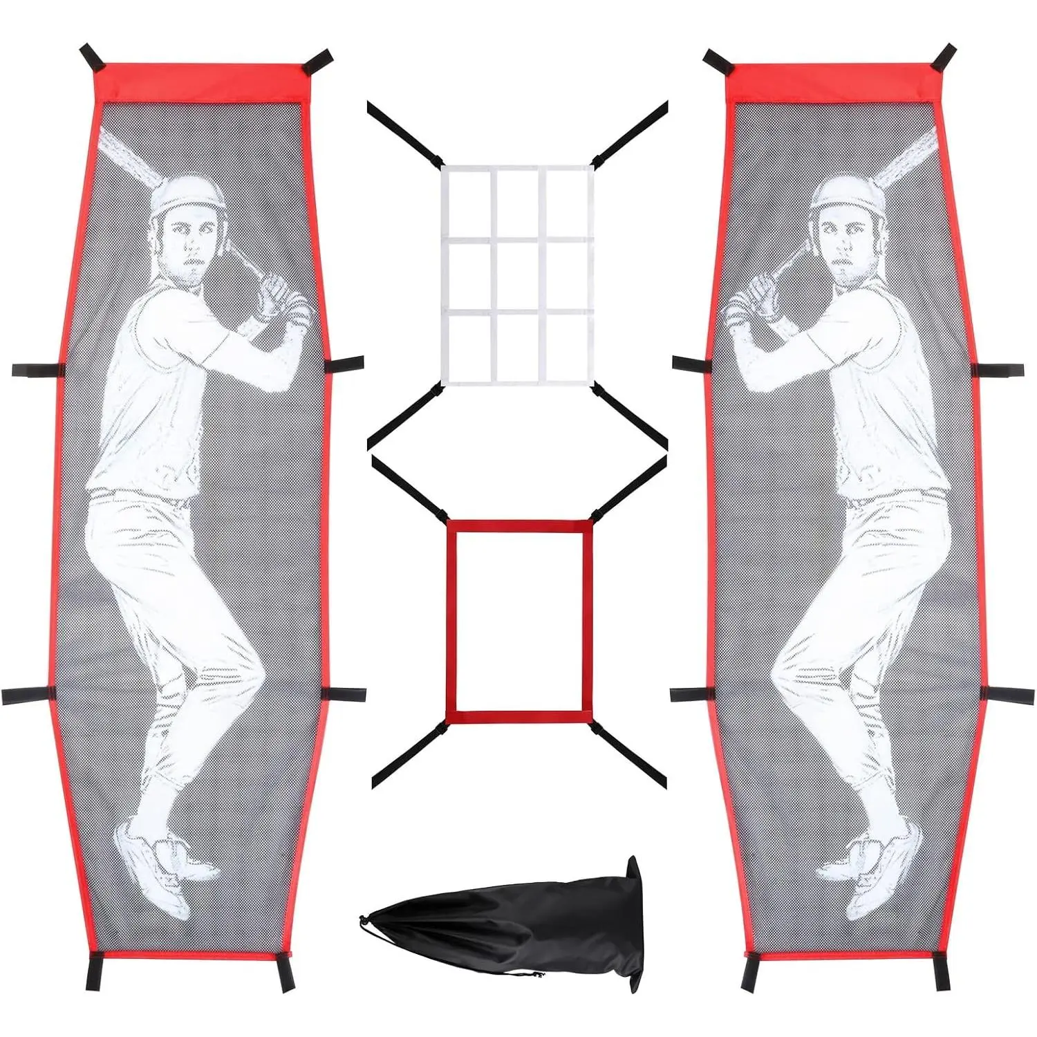 4Pcs Baseball Pitching Net Set - Baseball Softball Pitching Target Dummy Batter Training Aids with Adjustable 9 Hole Pitching Net Strike Zone, Portable Hitting Trainer for Improve Hitting Accuracy