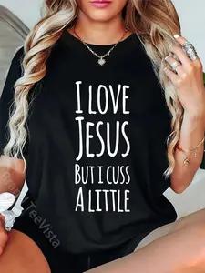 100% Cotton Funny I Love Jesus But I Cuss A Little Shirt Christan Gift T-Shirt