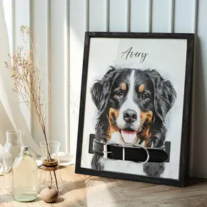 Customized Dog Memorial Frame With Pet Portrait Photo, Memorial Pet Collar Sign, Dog Memorial Wood Frame With Collar Holder