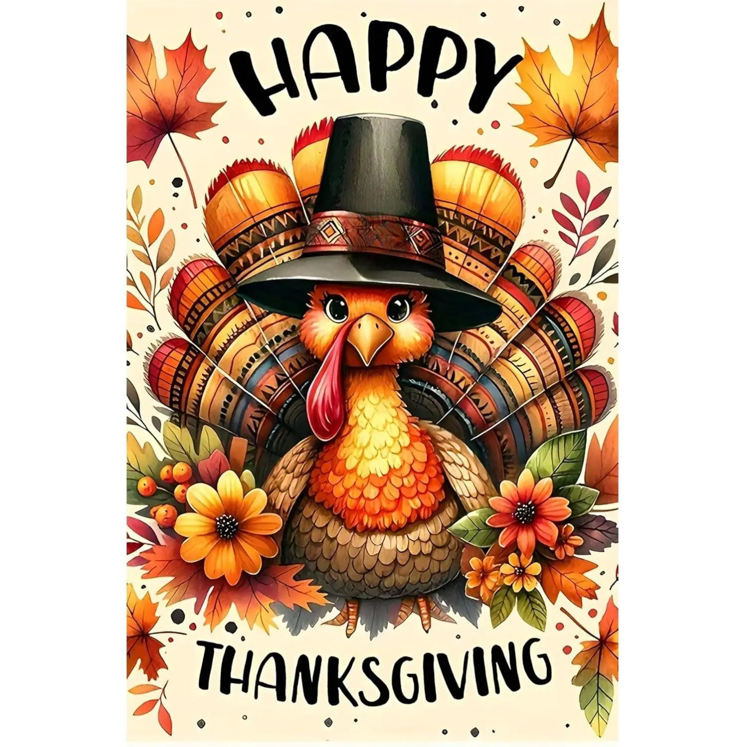 Double-Sided Thanksgiving Turkey Garden Flag - 12x18 in Fall Outdoor Decor, Harvest Flowers Small Flag, Backyard Lawn Supplies