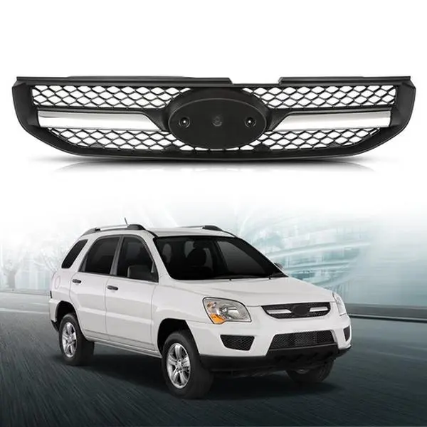 Fit For 2008-2010 Kia Sportage Front Bumper Upper Grille Grill w/ Chrome Trim