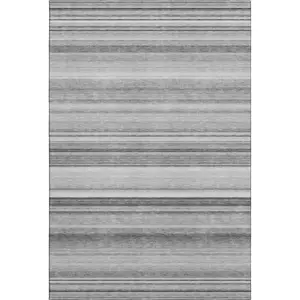 HomeRoots 647705 3 x 5 ft. Gray & Ivory Striped Transitional Washable Machine Made Rectangle Area Rug with UV Protection