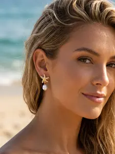 Ocean-themed, beach vacation summer starfish seashell vintage pearl trendy women's earrings High Quality Earrings Earrings Jewelry