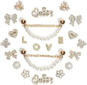 22Pcs Bling Rhinestone Pearl Shoe Charms Set - Sparkling Shoe Chains, LOVE Letter Crystal Clog Pins, Luxury Shoe Decorations Ornaments for Clog Sandals, Women & Girls Party Favors