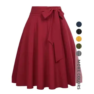 New Spring/Summer Women's Solid Color Midi Skirt with High Waist Zipper Design, Umbrella Hemp Bow Belt, Elegant and Fashionable, Multi functional CommuterRAIMENTRY