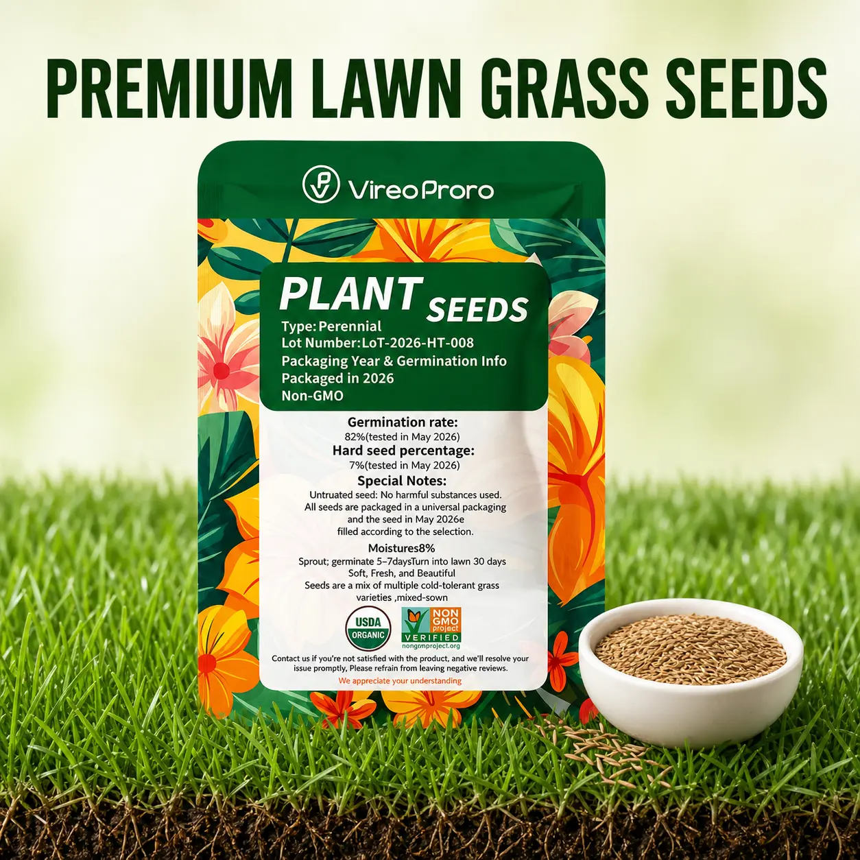 Fast Growing Natural Lawn Grass Seeds (3000 Seeds) - All-Seasons Evergreen Outdoor Land Turf, Easy-to-Grow High Germination Rate Pack for Beautiful Gardens That Thrives in Most Environments