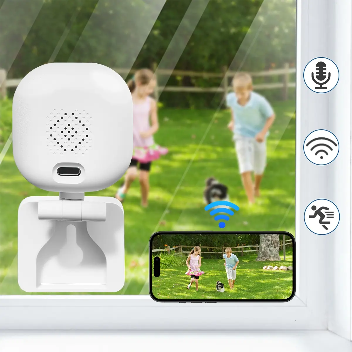 Smart HD Window/Wall Security Camera, Home Monitoring Camera, Wifi Cameras, IR Night Vision, Night Vision Surveillance, 2.4G WiFi Indoor/Outdoor Camera, Motion Detection, 2-Way Audio, APP Control, 24/7 Recording, Easy Installation