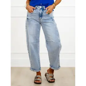 Restock! Risen The Hollis Light Wash Boyfriend Cuffed Barrel Jeans