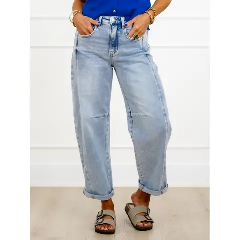 Restock! Risen The Hollis Light Wash Boyfriend Cuffed Barrel Jeans