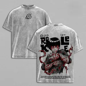Rock Lee Washed T-Shirt - Naruto Anime Retro Washed Heavyweight Cotton Loose T-Shirt and Hoodie, Double-sided Print Retro Unisex Street Style Top, Taijutsu Warrior Version, Loose Fit, Multi-color Anime Merchandise