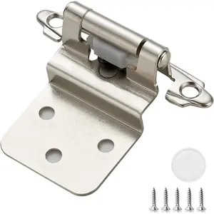 50 Pack (25 Pairs) 3/8 Inch Insert Self Closing Kitchen Cabinet Hinges, Satin Nickel Semi-Concealed Face Mount Cupboard Door Hardware, Silver
