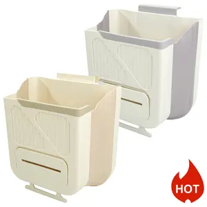 Outdoor Trash Can Space-Saving Hanging Trash Can 2.64 Gallon Foldable Kitchen Waste Bin Collapsible Cabinet Door Garbage Bucket for Bathroom RV Car Camping Home Organization Durable 10L Container (White/Grey)