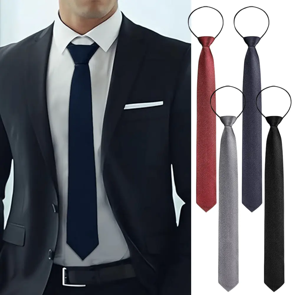 4 Pack Pre-tied Adjustable Zipper Neck Ties for Men Necktie for Office Graduation School Uniforms