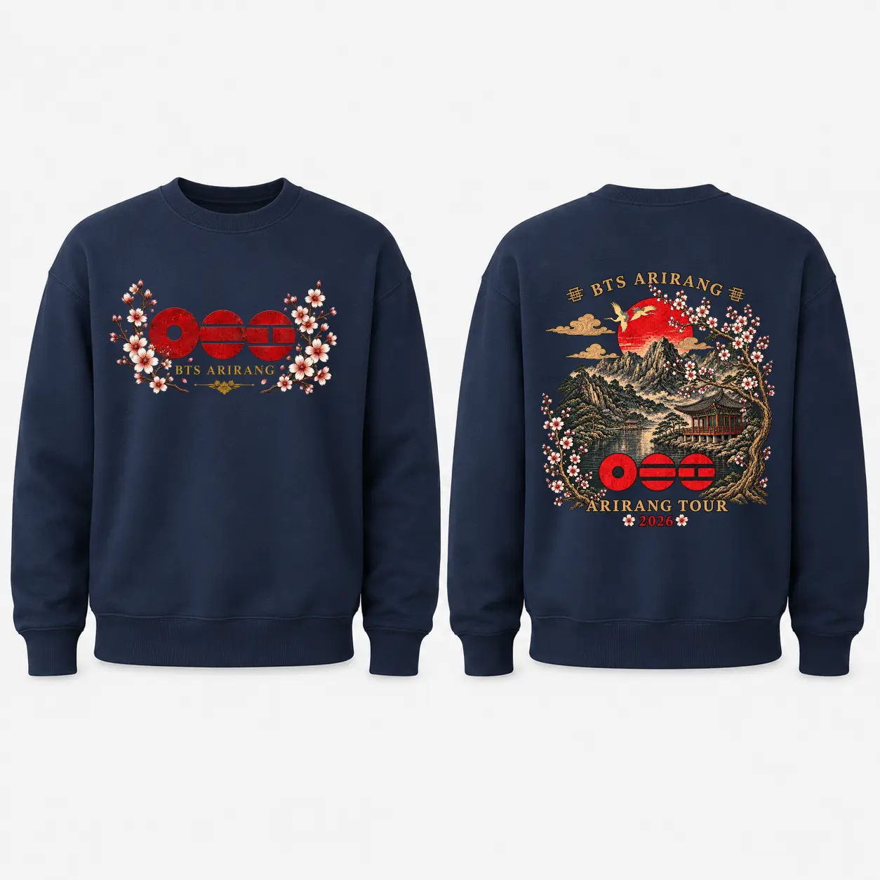Arirang Tour 2026 Sweatshirt, Korean Music Concert Crewneck, Cherry Blossom Graphic Pullover, Two-Sided Kpop-Inspired Sweatshirt, Asian Culture Fan Gift