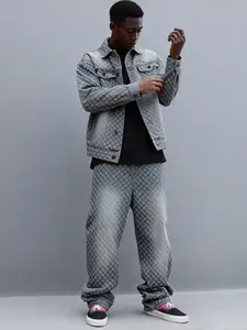 Men's Fashion Casual Jacket Set Outfit, Loose Fit Straight Leg Jeans, Long Sleeve Plain Design, All Seasons Wear, 2 Piece