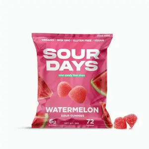 Sour Days Organic Watermelon Sour Gummies - Non-GMO, Gluten-Free, Vegan, Naturally Sweetened, No Artificial Colors or Preservatives, 56g
