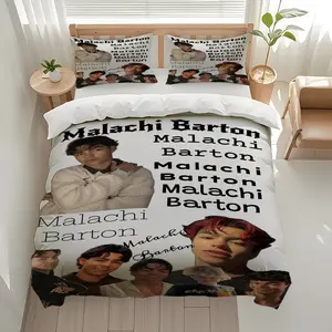 3Pcs Malachi Barton collage poster K-Pop Ins Style Themed Printed Bedding Set, Soft Comfortable, All-Season, Ideal for Family Bedroom & Guest Room, Holiday Gift, 1 Duvet Cover 2 Pillowcases (No Insert)