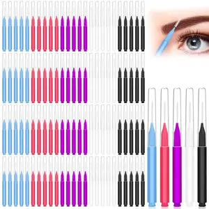 100Pcs Micro Eyebrow Brush, Eyelash Comb Brush with Cap, Multifunctional Brow Lamination Brush Spoolies, Portable Brow Brushes for Eyebrows Eyelash Extensions Tool, 5 Colors
