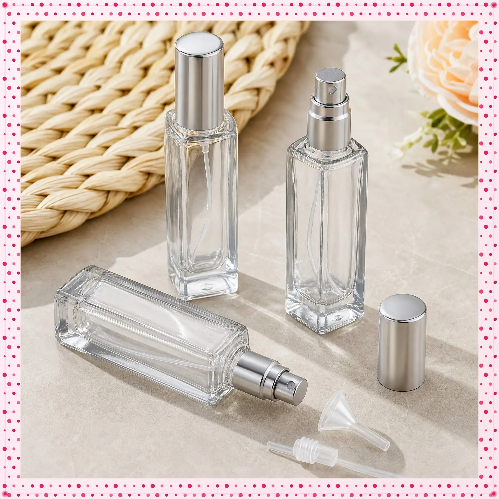 2PCS Mini Refillable Glass Spray Bottle Set, 3 Accessories, Including Funnel, Water Drip, Pump, Perfume Fine Atomizer