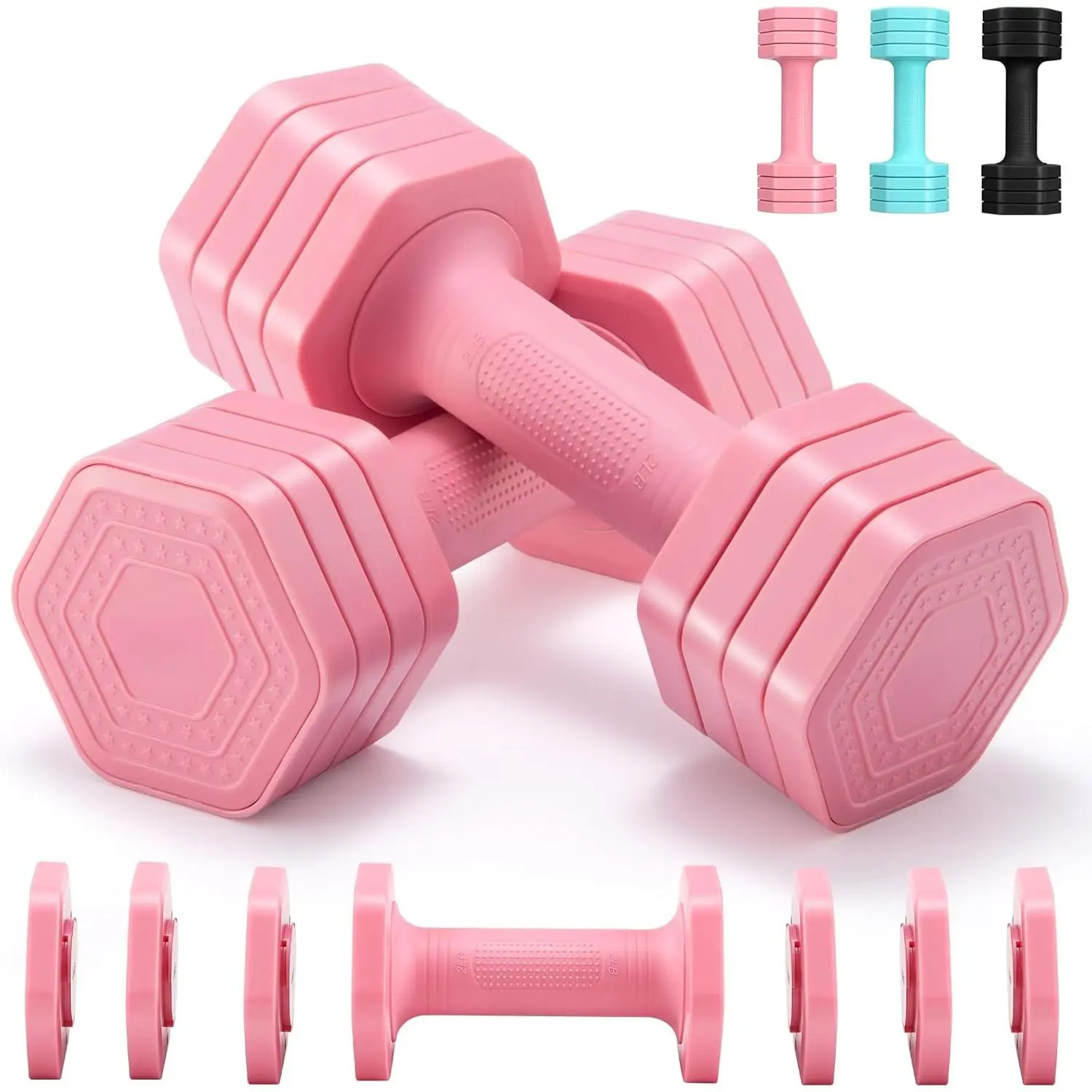Adjustable Dumbbell Set, 4 in 1 Free Weights Dumbbells Set for Women, Weights for Women at Home, 2lb 3lb 4lb 5lb with TPU Soft Rubber Handle for Home Gym Exercise Training gold  weights leaf  weights line  weights