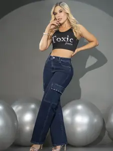 Colombian Jeans Flare Cargo Style High Waist Butt Lifting Pants with Abdominal Control Push Up Design Skinny Fit Denim Bottoms for Women All Seasons