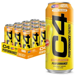 (A)Cellucor C4 Energy Drink Hawaiian Pineapple Popsicle – Carbonated, Sugar-Free Pre-Workout Performance Drink with No Artificial Colors or Dyes, 16oz Pack of 12