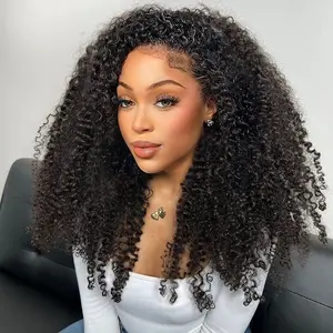 Tnice Kinky Curly Half Wig Human Hair Wear Go Glueless Wigs Curly 3 In 1 Half Wigs for Black Women Drawstring Seamless Flip Headband Wig Human Hair Beginner Friendly