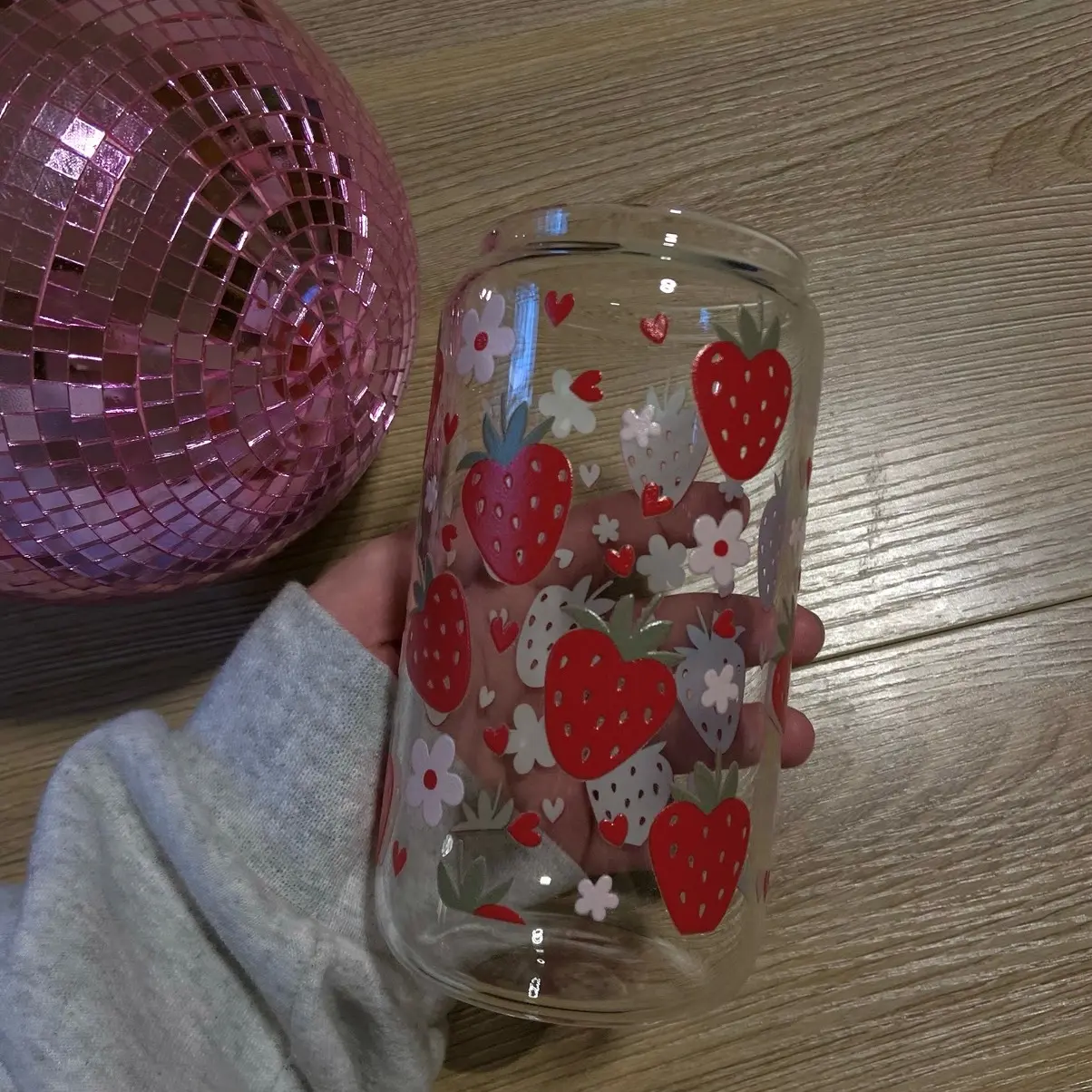 Strawberry Daisy Glass Cup Drinkware