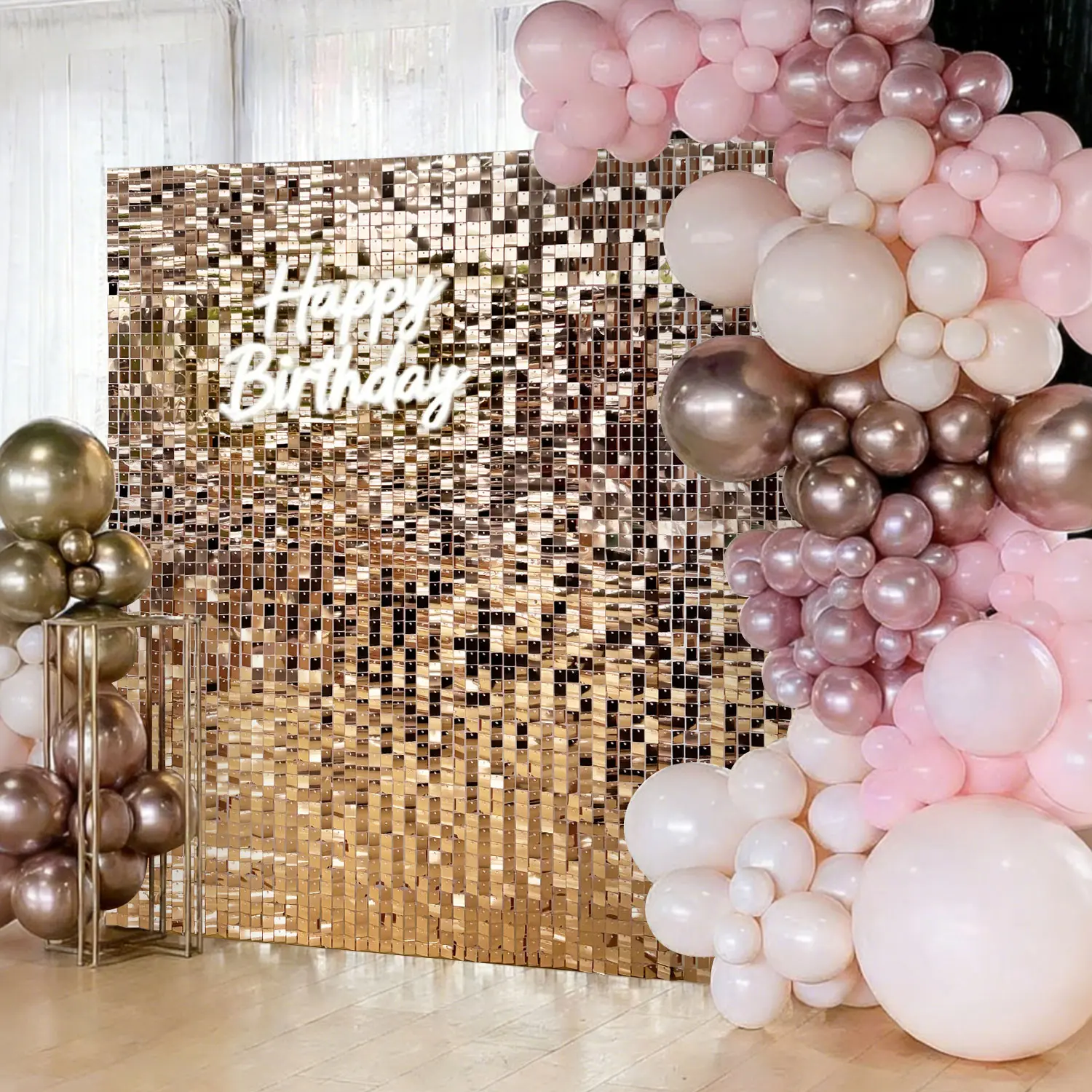 Champagne Gold PVC Sequin Panel Wall Backdrop - Ceremony, Birthday Festive Decoration, Multiple Packs Photo Booth Banner for Weddings