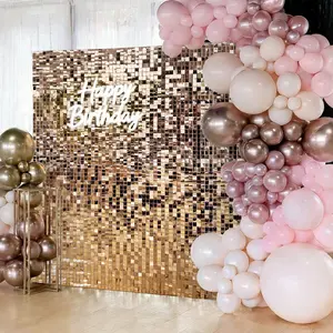 Champagne Gold Shimmer Wall Backdrop, Sequin Panel Wall for Birthday Wedding Bridal Shower Bachelorette Party Photo Booth Decor, Sparkly Party Decor