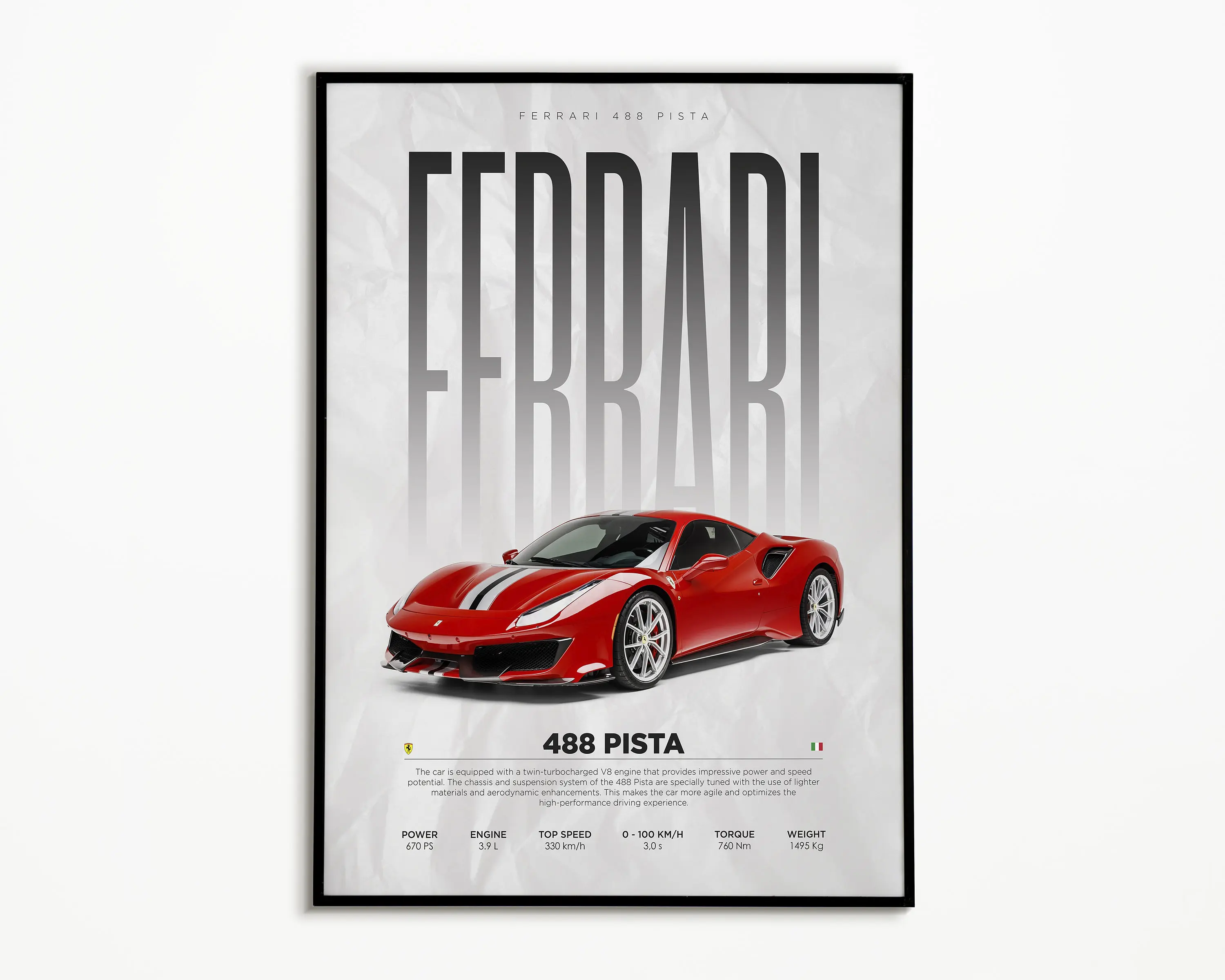 Ferrari 488 Pista Poster No Frame  Hyper Car Poster | Super Car Print | Art Print | Poster | Home Decor | Wall Decor