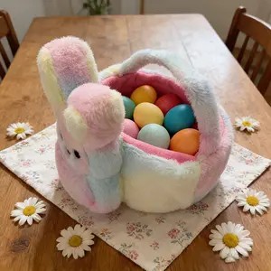 Blue Plush Bunny Storage Basket, High Elastic Soft Material, Large Capacity, Cute Design, Ideal for Easter, Kids' Room, Holiday Gifts