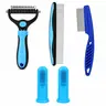 Mizusu Blue 5-in-1 Pet Groomer Tools Combo Pack - Double-Sided Comb & Brush Set for Dogs & Cats, 2 Silicone Finger Toothbrushes, Dematting Rake, Fine-Tooth Detailing Comb, Detangles Mats, Gentle Glide Care, Reduces Shedding