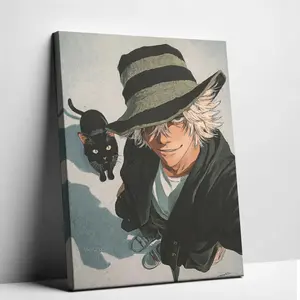 Anime   Art - Cool Kisuke with Black Cat Unframed Poster, Retro Japanese Cartoon  Painting for Boy Room Decor, Aesthetic Manga Fan Gift  Decor canvas wall